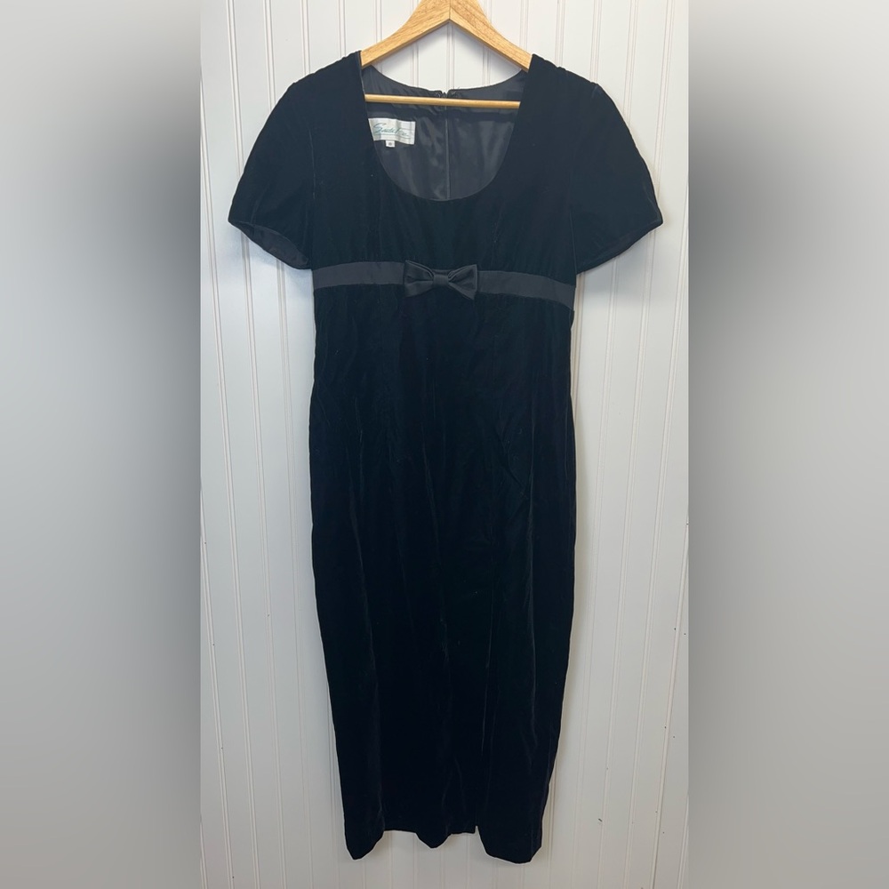 Vintage Santa Fe Velvet Maxi Dress Front Slit Bow Detail Sz 8‎